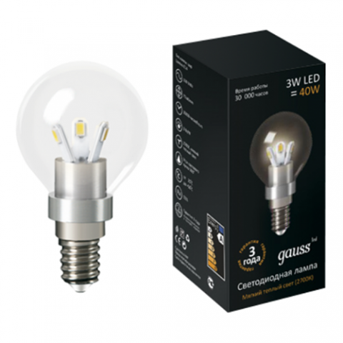 Лампа светодиодная LED E14, GAUSS Globe Crystal clear, 3W, 4100K (HA105201203)