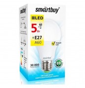 Лампа светодиодная LED Smartbuy A60, E27, 5W, 3000K