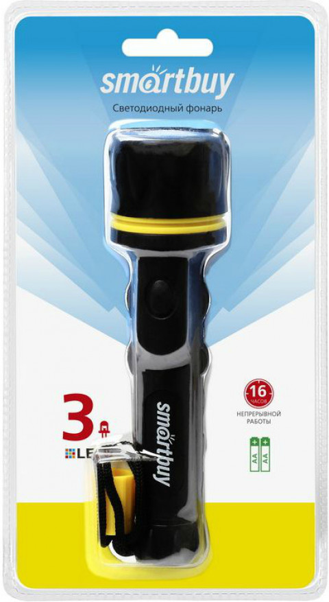 Фонарь светодиодный Smartbuy 2AA, 3LED, резиновый, черный (SBF-76-K)