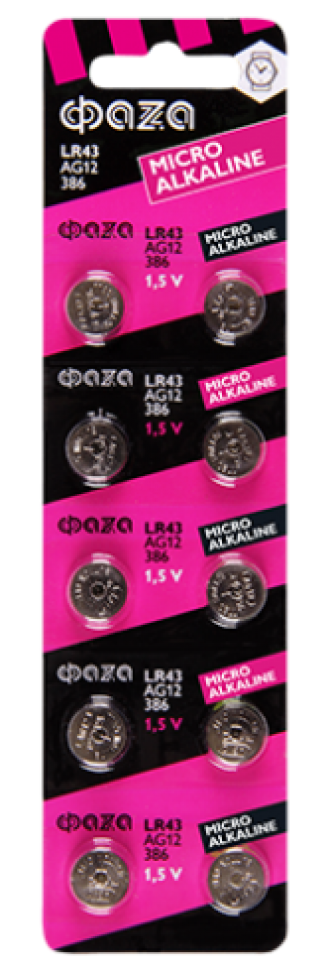 Батарейка ФАZА AG12, 1.5V, LR43, Micro Alcaline