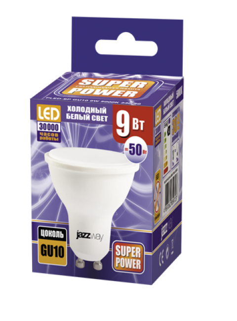 Лампа светодиодная LED Jazzway PLED-SP GU10, 9W, 5000K, 720Lm, 230V/50Hz (2859723)