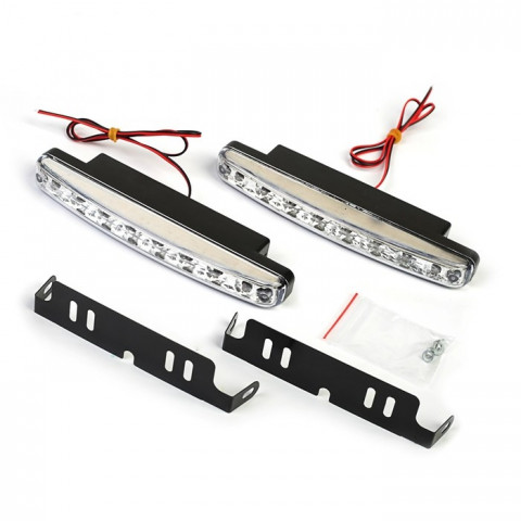 Дневные ходовые огни KS-AUTO, KS-0815, 8LED, хром, 155х42х16 мм (комплект 2 шт.) (3328013)