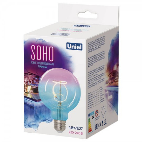 Лампа светодиодная LED Uniel LED-SF01-4W/SONO/E27/CW BLUE/WINE GLS77TR, SONO, синяя/винная колба, спиральный филамент (UL-00005892)