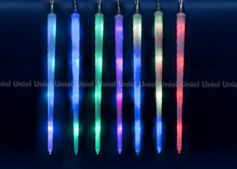 Занавес светодиодный фигурный "Морозные сосульки"  ULD-E3005-210/DTK RGB IP44 FROSTED ICICLE, 2.7х0.42м, 300 диодов, разн. свет, соединяемый, 10 подвесов, провод прозрачный, TM Uniel (11126)