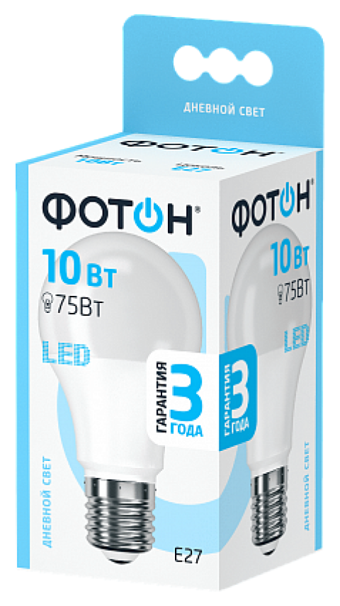Лампа светодиодная LED E27, ФОТОН, A60, 10W, 4000K