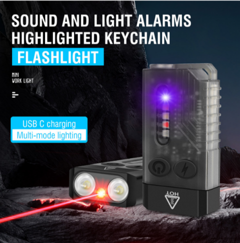 Фонарь светодиодный BORUIT YHX-0500 (V10L), 2*SZ5-M3+1*5MW roter Laser, 1000Lm, 1000mAh, IPX4, Silver, Type-C