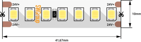 Лента светодиодная SMD 2835, 168LED/m, IP20, 24V, 17,3W, 6000К, 1 метр, SWG CE