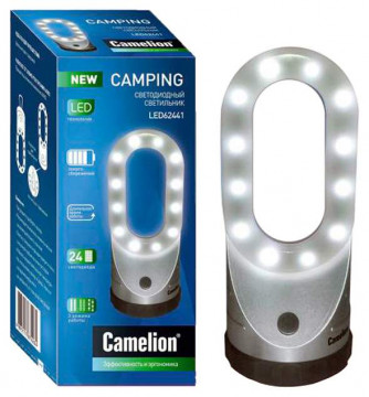 Фонарь светодиодный кемпинговый Camelion LED62441, 4XR03, 24LED, серебристый, магнит, подвес, пласт. корпус