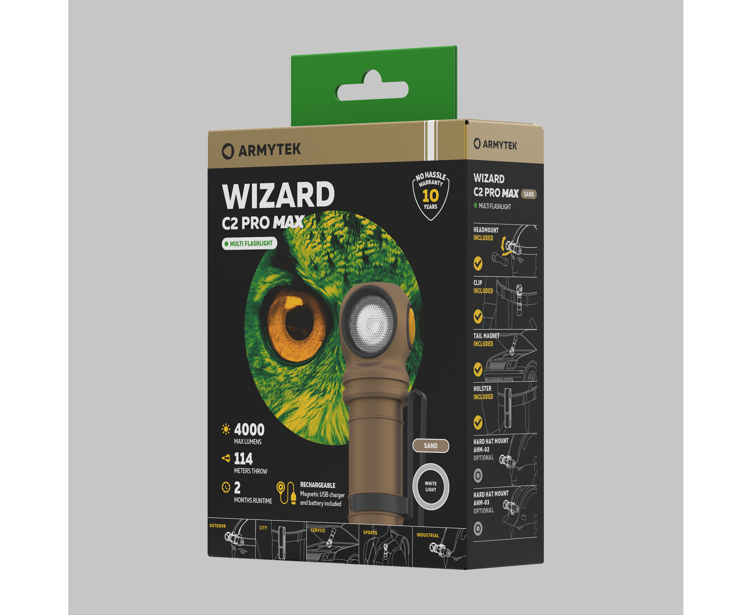 Фонарь светодиодный Armytek Wizard C2 Pro Max Magnet, USB, Sand белый (F06701CS)