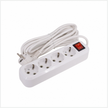 Удлинитель LEEK LE ES, 16A, (ПВС3х1мм) с заземлением, с выключателем, 4 розетки, 3м