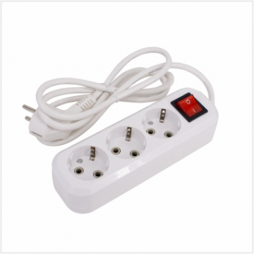 Удлинитель LEEK LE ES, 16A, (ПВС3х1мм) с заземлением, с выключателем, 3 розетки, 5м