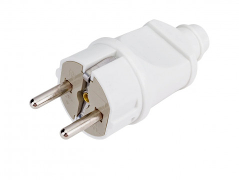 Вилка Stekker (RPG16-42-201), прямая с заземляющим контактом, АБС пластик, 16А, 250V, IP20, белая