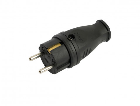 Вилка Stekker (RPG16-21-441), прямая с заземлением, каучук, 16А, 250V, IP44, черная