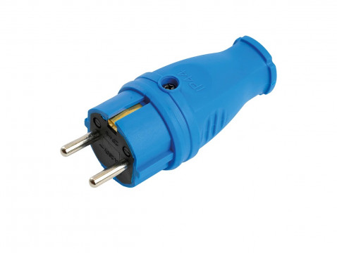 Вилка Stekker (RPG16-21-441), прямая с заземлением, каучук, 16А, 250V, IP44, синяя