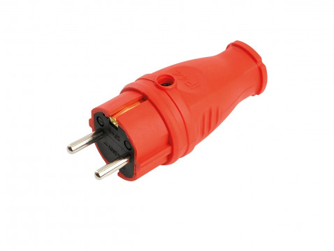 Вилка Stekker (RPG16-21-441), прямая с заземлением, каучук, 16А, 250V, IP44, красная